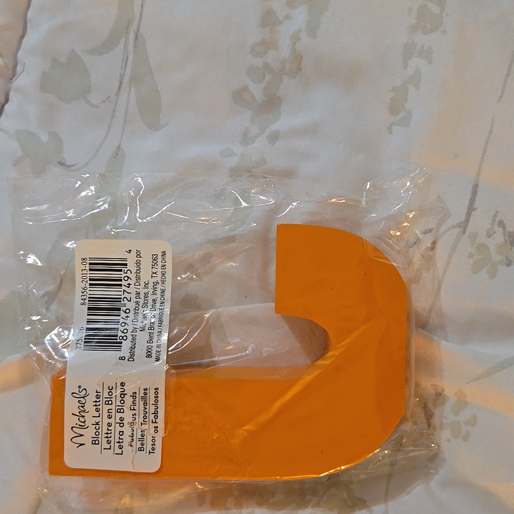 Orange Wooden Block Letter "J" - Picture 2 of 2